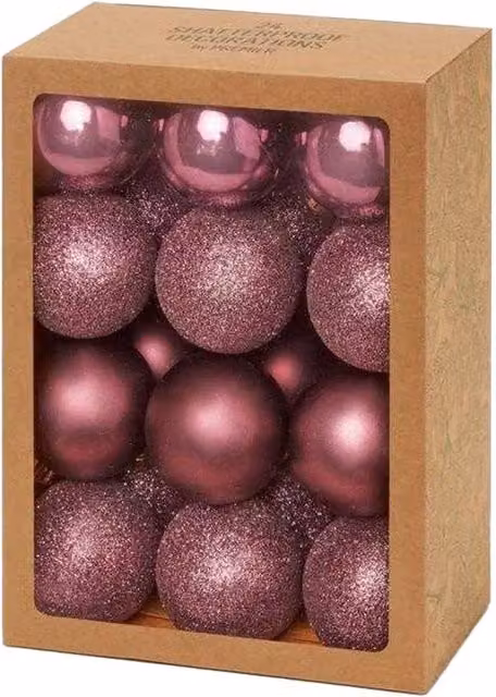 Premier Pack of 24 Round Plastic Christmas Baubles in Purple