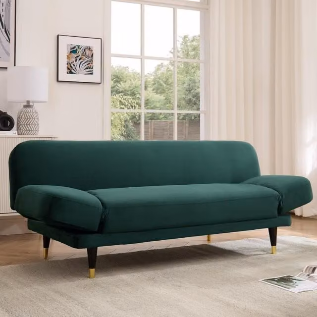 Home Detail Silas 3 Seater Sofa Bed in Green with Adjustable Armrests and Click Clack Sleeping Function – 1
