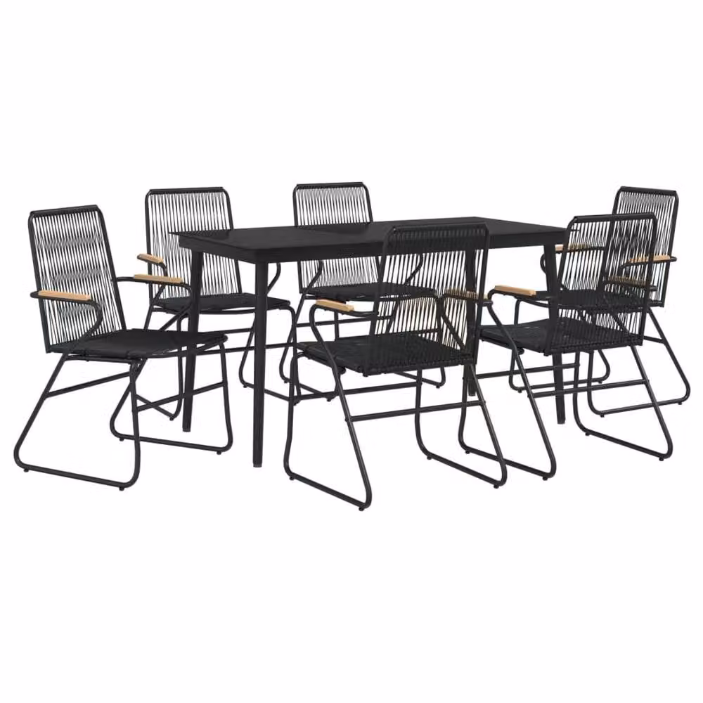 Berkfield Home 7 Piece Black PVC Rattan and Steel Garden Dining Set – 2