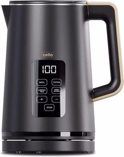 Cello Stainless Steel Digital Kettle with Temperature Control in Black and Anthracite