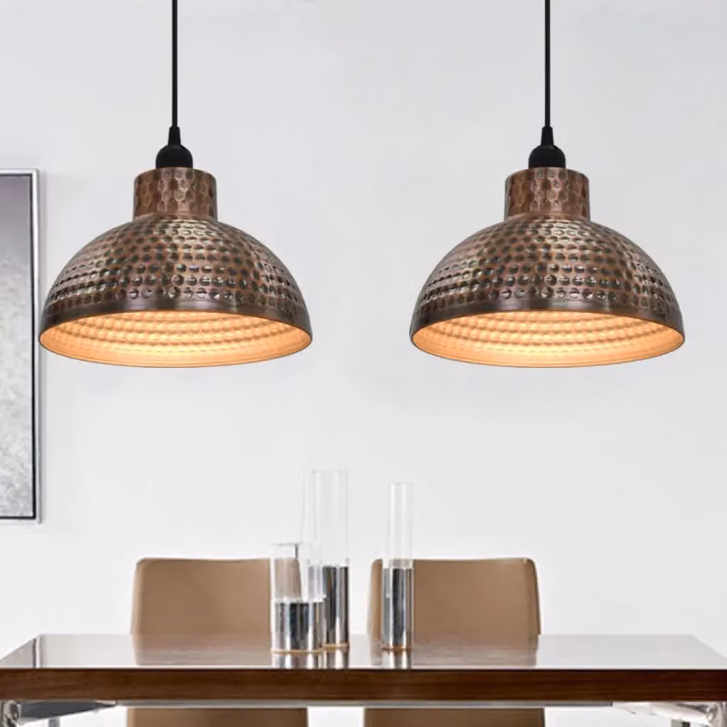 Berkfield Home Set of 2 Modern Semi-spherical Copper Colour Metal Ceiling Lamps in Brown – 3