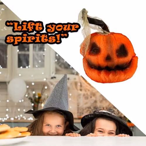 VFM e-Store Halloween Laughing Pumpkin Animated Prop with Light Up Eyes and Moving Head, Orange, Height: 25 cm – 6