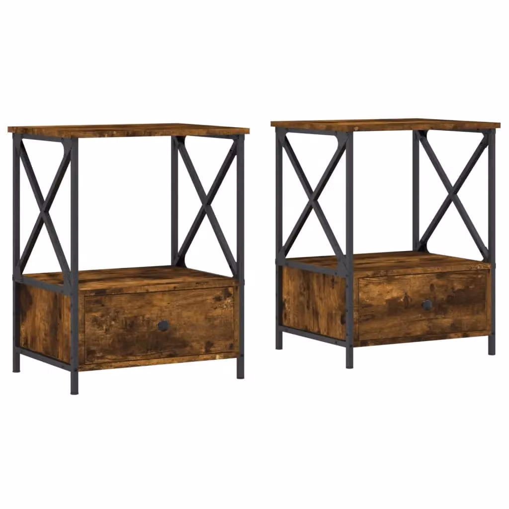 Berkfield Home Set of 2 Bedside Tables in Smoked Oak Brown, W/D/H: 50 x 41 x 65 cm – 2