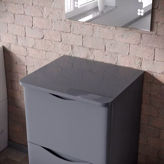Nes Home Steel Grey Round Corner MDF Bathroom Worktop for Vanity Cabinet, Width: 50 cm – 1
