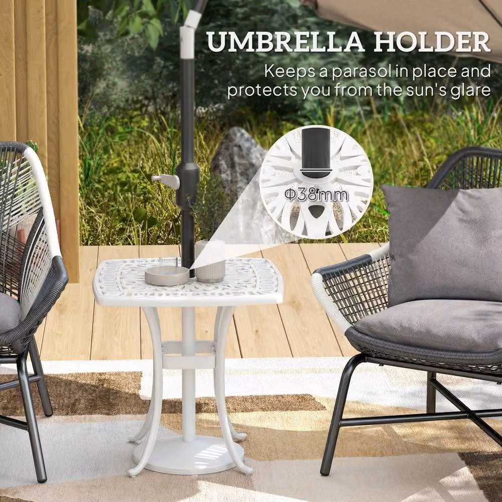 OUTSUNNY White Matt Metal Outdoor Garden Side Table with Umbrella Hole, W/D/H: 54 x 54 x 52.5 cm – 3