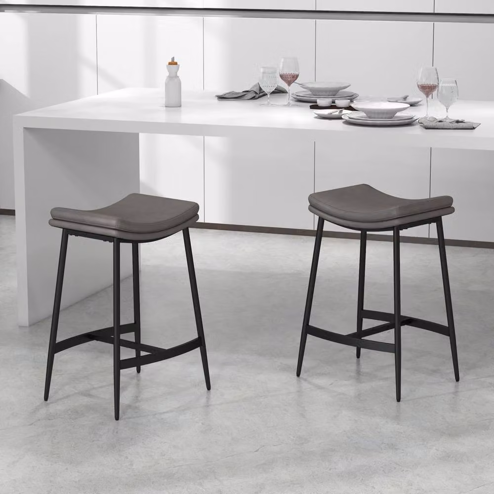 ERGOVEXA Industrial Faux Leather Bar Stools, Set of 2, Grey, H 68.5 x W 38.5 x D 48.5 cm – 3