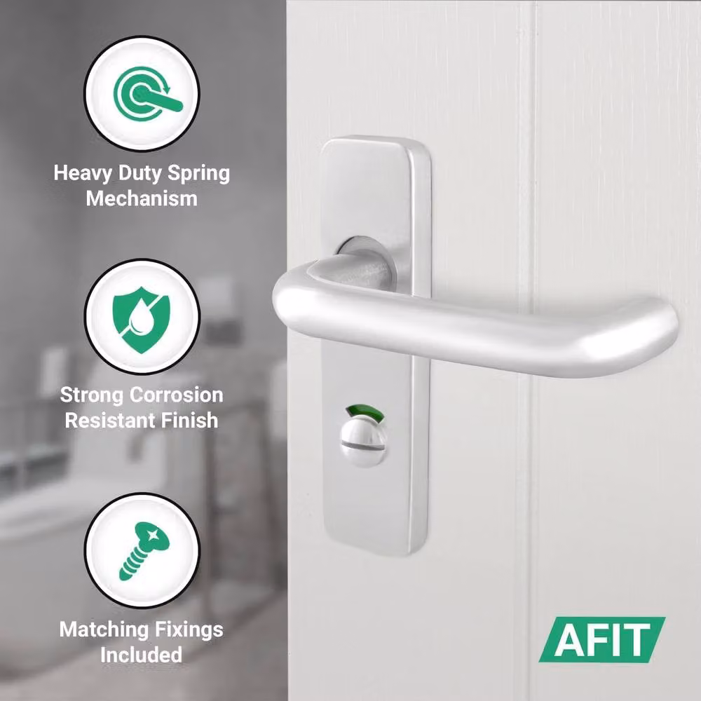 AFIT Satin Steel Return to Door Lever Backplate Bathroom Lock Kit in Silver, W/D/H: 150 x 150 x 64 mm – 2