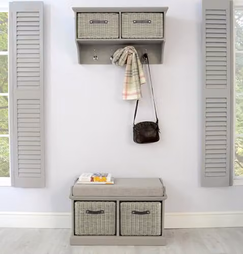 Tetbury Wall Mounted Coat Rack with Storage Baskets in Dove Grey, Small – 2