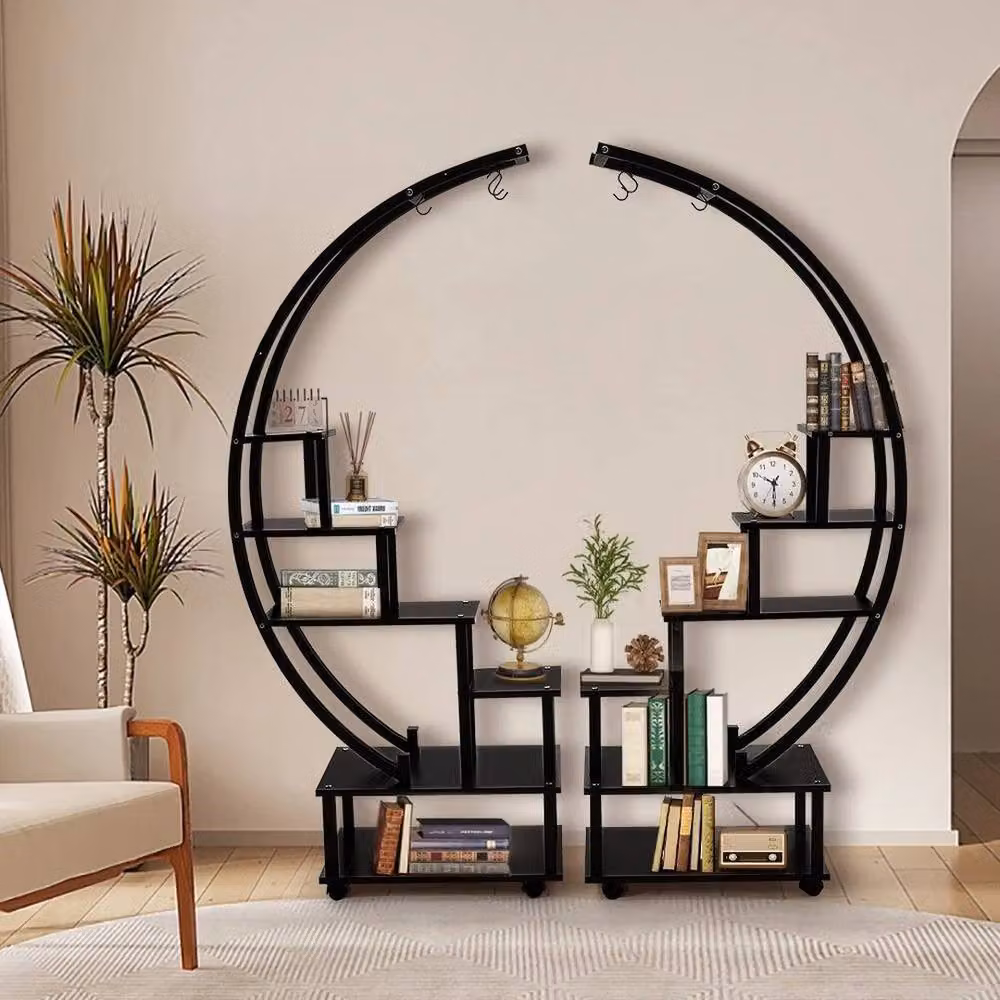 FLAVORA 6 Tier Half Moon Metal and MDF Plant Stand in Matt Black – 4