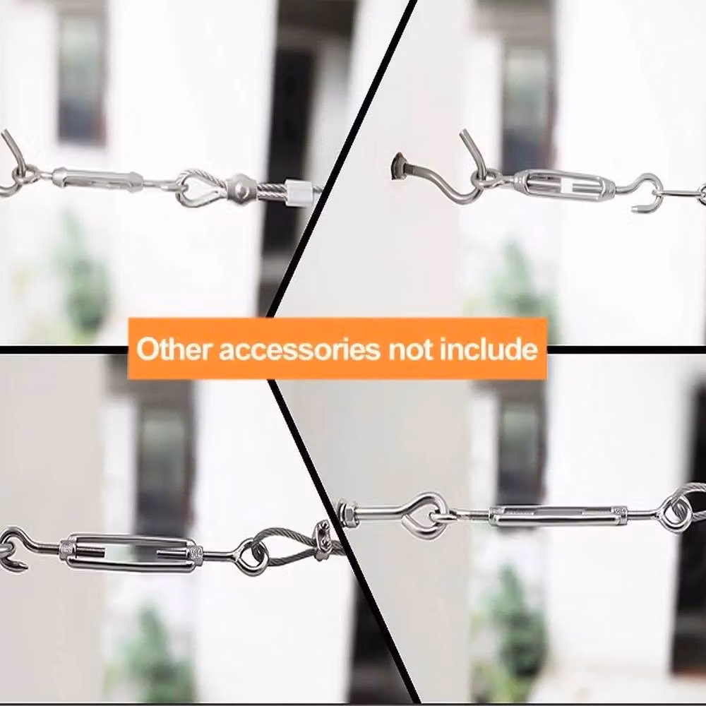 NESTLUNE 5-Pack Stainless Steel Turnbuckle Wire Tensioner Strainer Hook in Silver, Length: 1000 cm, Width: 52 cm – 2