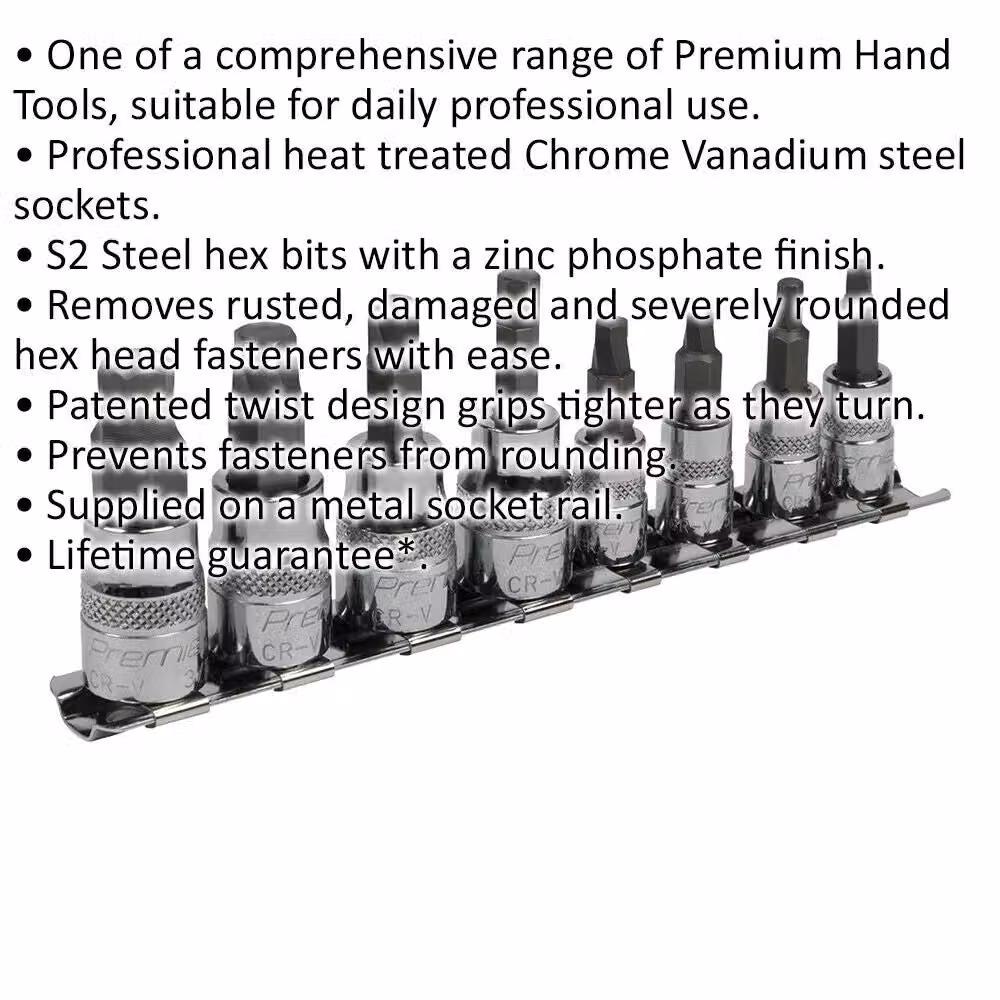 Loops 8pc Imperial Hex Key Socket Bit Set in Silver Chrome Vanadium Steel for 1/4" and 3/8" Square Drive – 2