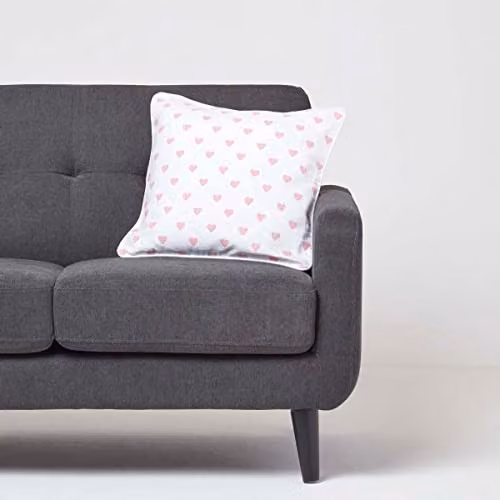 Homescapes Love Hearts Cotton Cushion Cover in Pink and White, W/D/H: 45 x 45 x 45 cm – 2