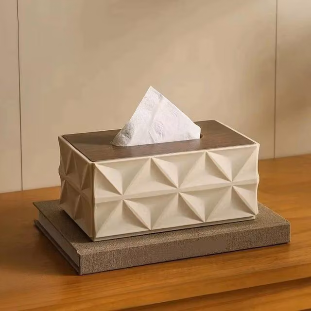 KORVIXA Beige Wooden Tissue Box with Lid