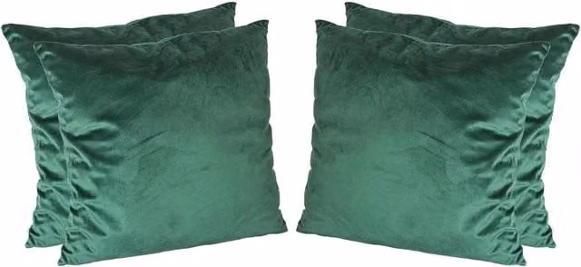 Nicola Spring Pack of 4 Square Green Velvet Cushions, W/D/H: 55 x 55 x 55 cm