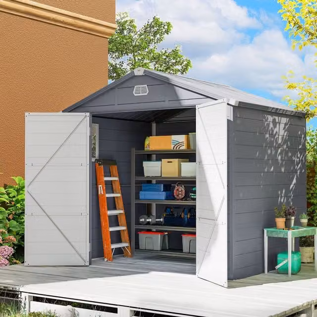 OUTSUNNY Light Grey Garden Shed Storage with Foundation Kit and Side Vents, W: 121.92 cm, D: 91.44 cm, H: 121.92 cm