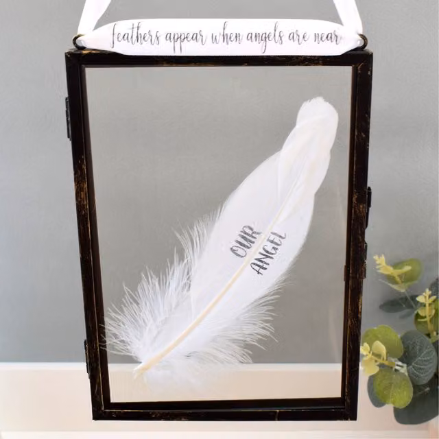 Amaya Rose Ltd Our Angel In Memory of Real Feather Floating Picture Frame, Black, Single, Wall Mount, Rectangular