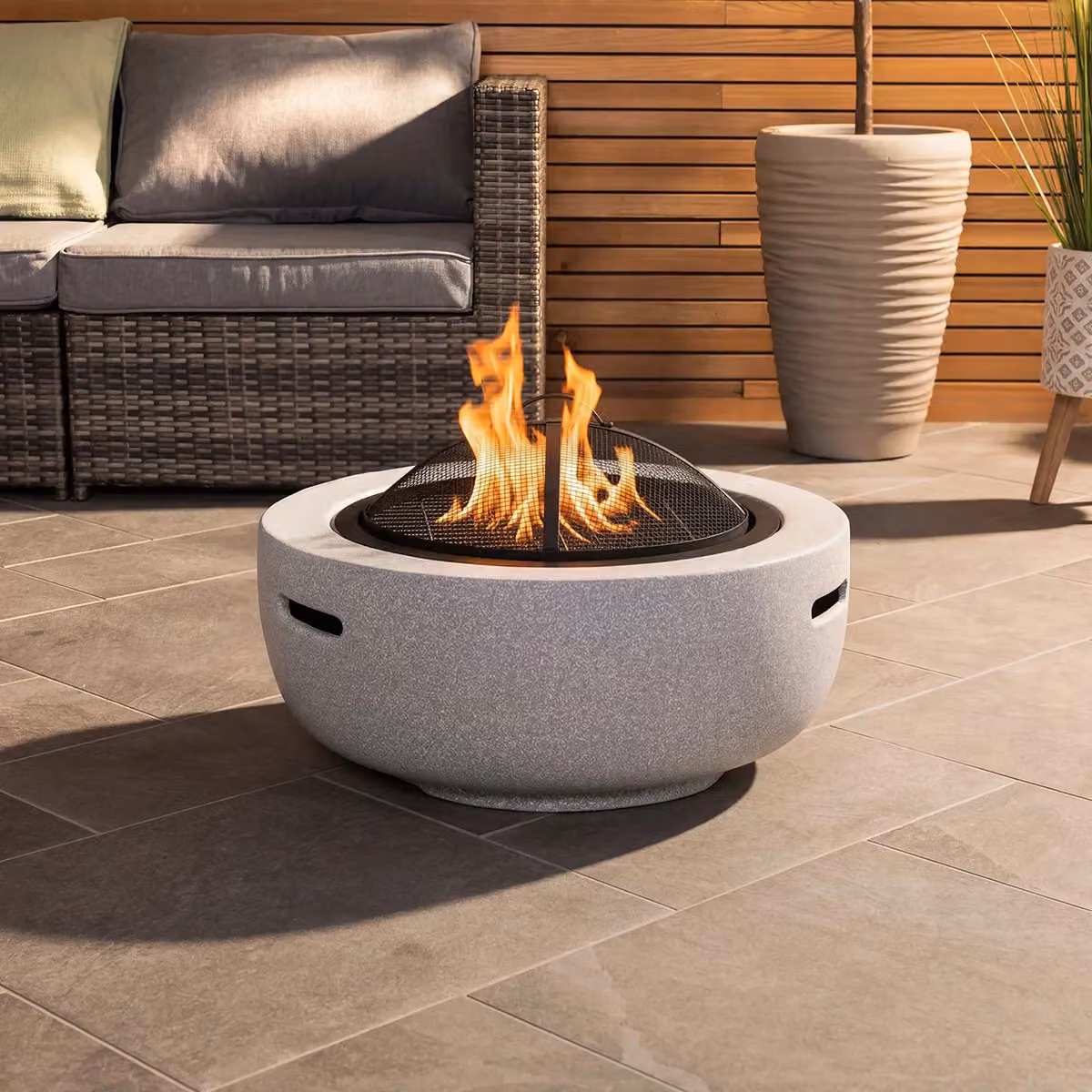Charles Bentley Magnesia Fire Bowl with Mesh Cover and Cooking Grill in Beige – 2