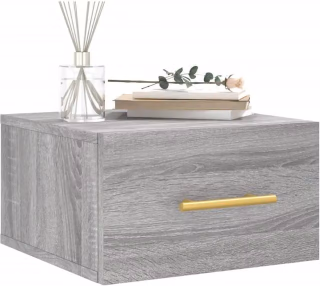 Berkfield Home Set of 2 Grey Sonoma Wall-mounted Bedside Cabinets, W/D/H: 35 x 35 x 20 cm