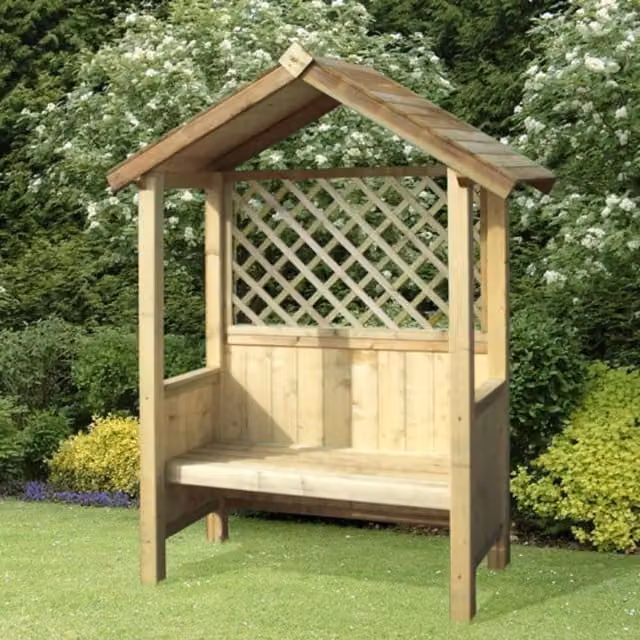 Pantheon Artemis Fixed Seat Arbour in Brown Rustic Wood