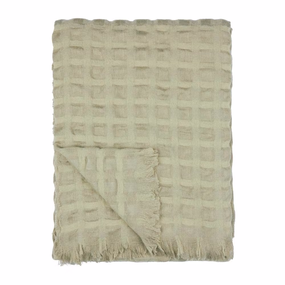 Wylder Walton Green Waffle Pique Fringed Throw, W: 130 cm, D: 180 cm – 2