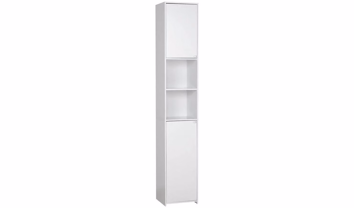 Cheap Furniture Warehouse Prime Tallboy White Bathroom Storage Organiser with Hinged Doors and Internal Shelves, H 190 cm x W 33 cm x D 30 cm