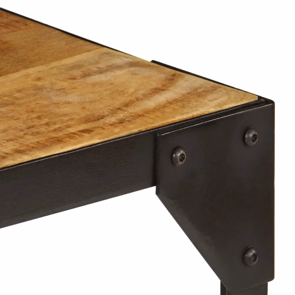 Berkfield Home Industrial Coffee Table in Brown Solid Rough Mango Wood and Steel, W: 110 cm – 3