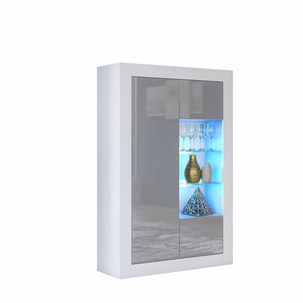 FORGEVIO Modern Sideboard Cabinet with White Matt Body, Grey High Gloss Fronts and Integrated Lighting – 2