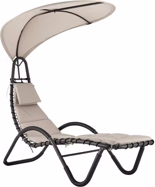 LIVIVO Bali Sun Lounger Relaxing Chair with Canopy Shade and Padded Cushions in Beige