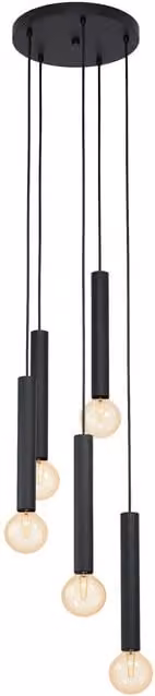 Loops Black Metal Suspended Pendant Ceiling Light with 5 x E27 Bulb Holders