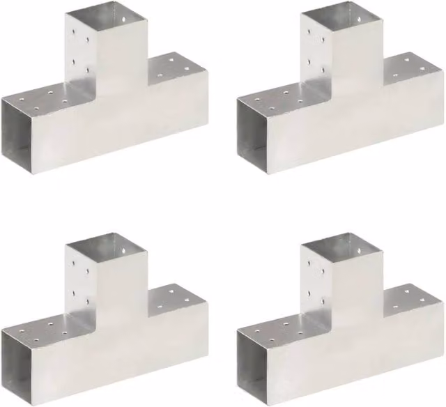 Berkfield Home T-Shape Post Connectors, 4 Pack, Galvanised Steel, Silver, 81 x 81 mm – 1