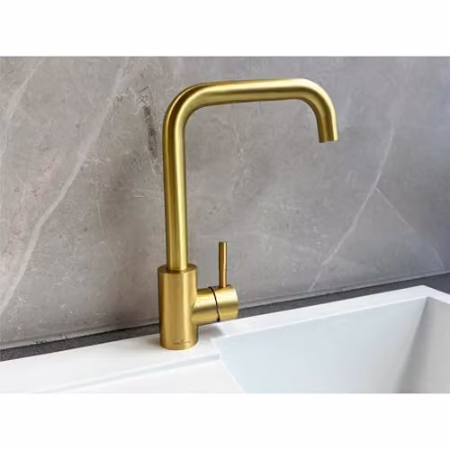 Reginox Salina BG Single Lever Square Neck Kitchen Mixer Tap in Brushed Gold – 2