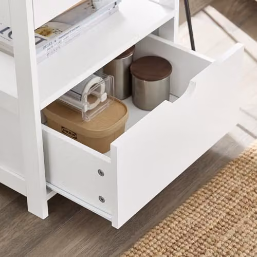 SoBuy Bedside Table with 2 Drawers and Shelf, White, W: 45 cm, D: 38 cm, H: 55 cm – 4
