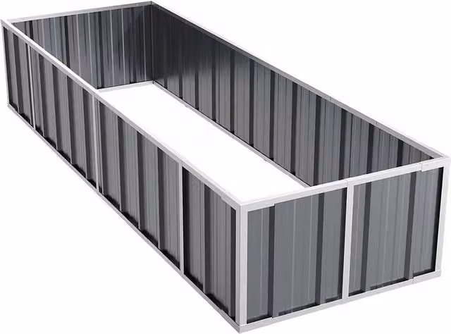 FLAVORA Grey Galvanised Steel Raised Garden Bed W: 240 cm, D: 80 cm, H: 45 cm – 1
