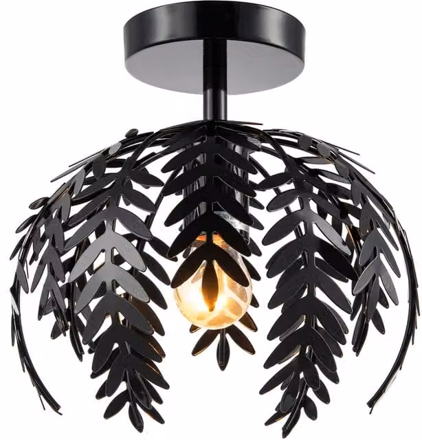 Happy Homewares Contemporary Fern Leaf Design Ceiling Light Fitting in Black Gloss Finish – 1