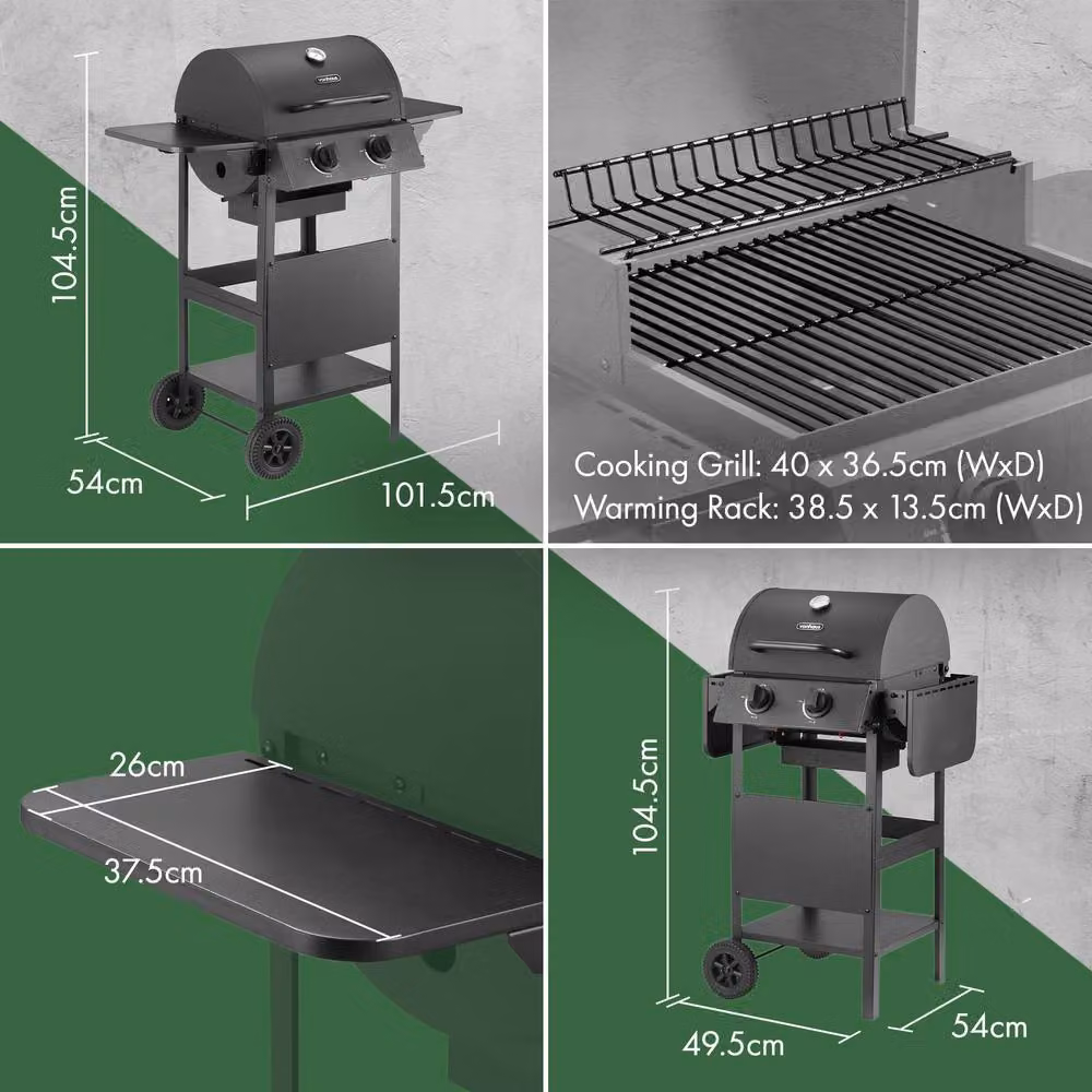 VonHaus Black Tabletop Gas BBQ with 2 Burners and Enamelled Steel Construction – 3