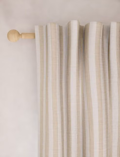 M&S Pure Cotton Striped Multiway Curtains in Beige, W: 137 cm, H: 168 cm