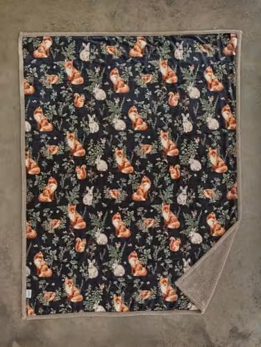 Deyongs Woodland Wildlife Sherpa Fleece Throw, Navy Blue, W/D/H: 140 x 180 cm – 2