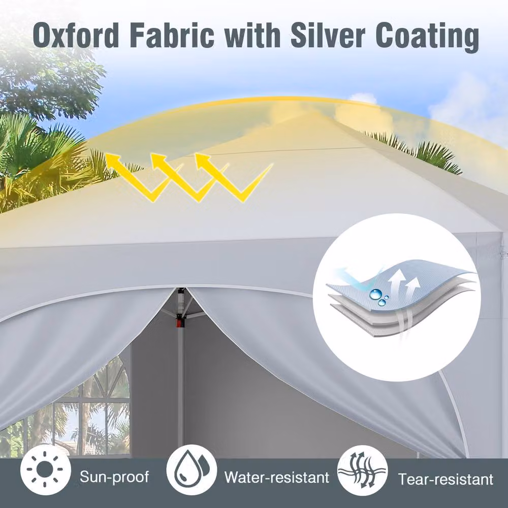 Costway Pop up Canopy Tent Foldable Outdoor Beach Sun Shelter in White and Silver, W/D: 300 x 300 cm – 3