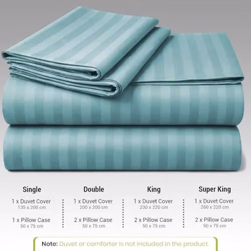 Lazzaro Home Microfibre Satin Stripe Single Duvet Cover Set in Green and Turquoise, W/D/H: 135 x 200 cm with 50 x 75 cm Pillowcase – 3