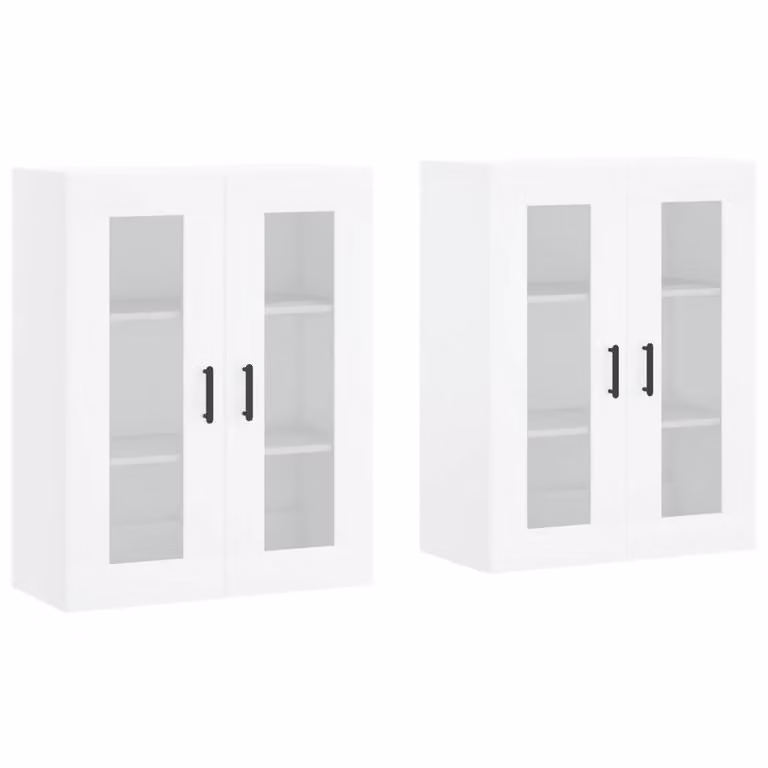 Berkfield Home Set of 2 Wall Mounted Cabinets in White Matt MDF with Glass Doors