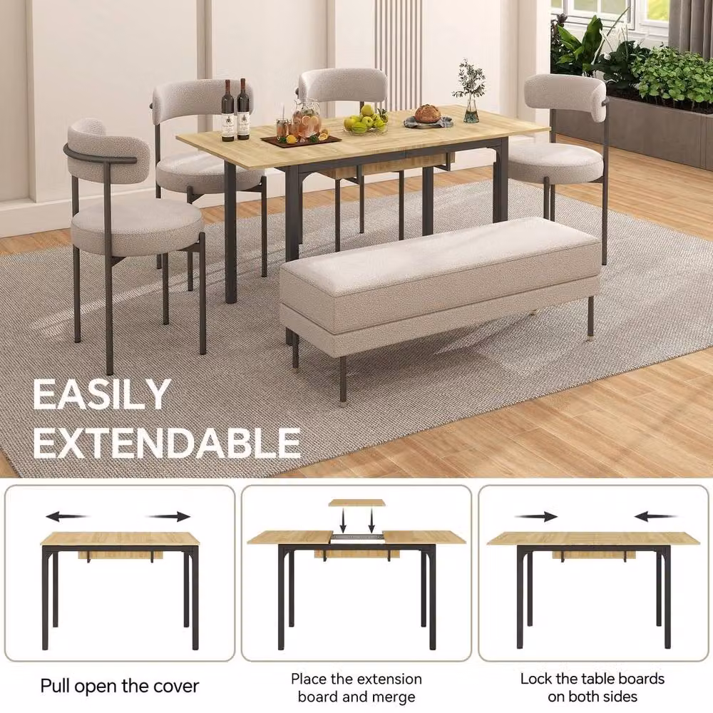 EONLION Brown Extendable Wooden Dining Table with Butterfly Leaf, W/D/H: 100 x 100 x 75 cm – 3