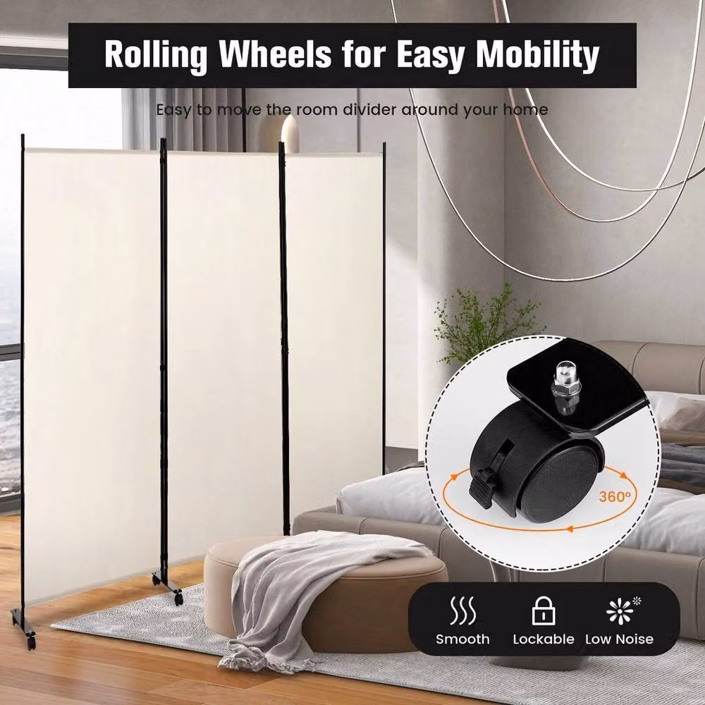 SPETLEK 3 Panel Rolling Room Divider Privacy Screen in White, H 180 cm x W 260 cm – 4