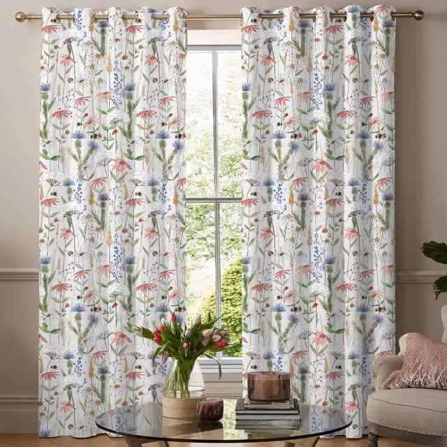 Voyage Maison Hermione Made to Measure Blackout Linen and Cotton Floral Eyelet Curtains in Multicolour