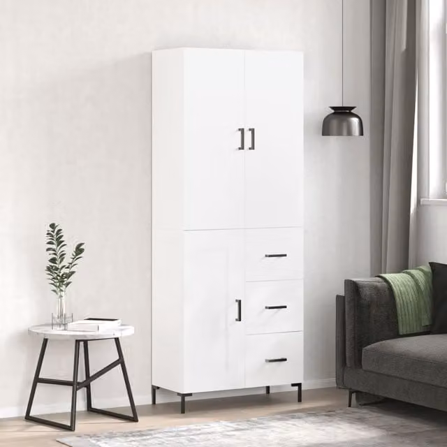 Berkfield Home Modern White Matt Highboard with Hinged Doors and Internal Shelves, W/D/H: 69.5 x 34 x 180 cm
