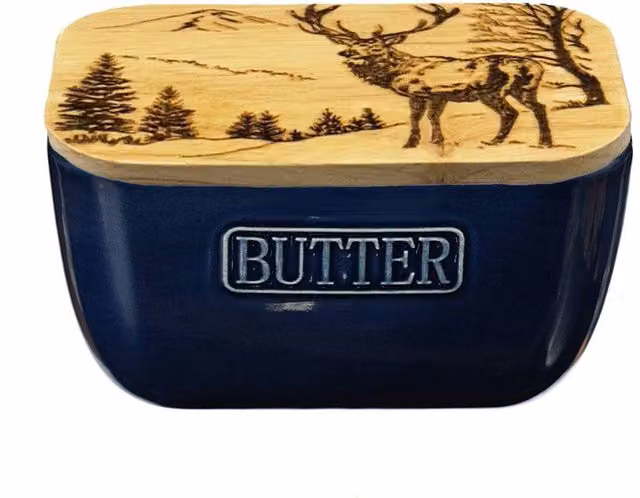 Selbrae House Scenic Stag Ceramic Butter Dish in Dark Blue – 1
