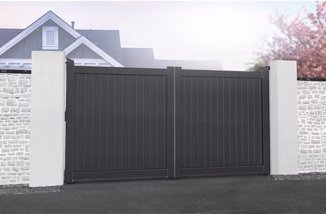 Ready Made Double Swing Gate in Grey Aluminium, W: 375 cm, H: 180 cm