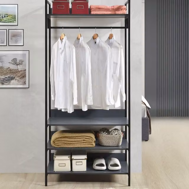 Swish Furniture Alva Open Wardrobe with 4 Shelves and Hanging Rod in Dark Grey and Oak