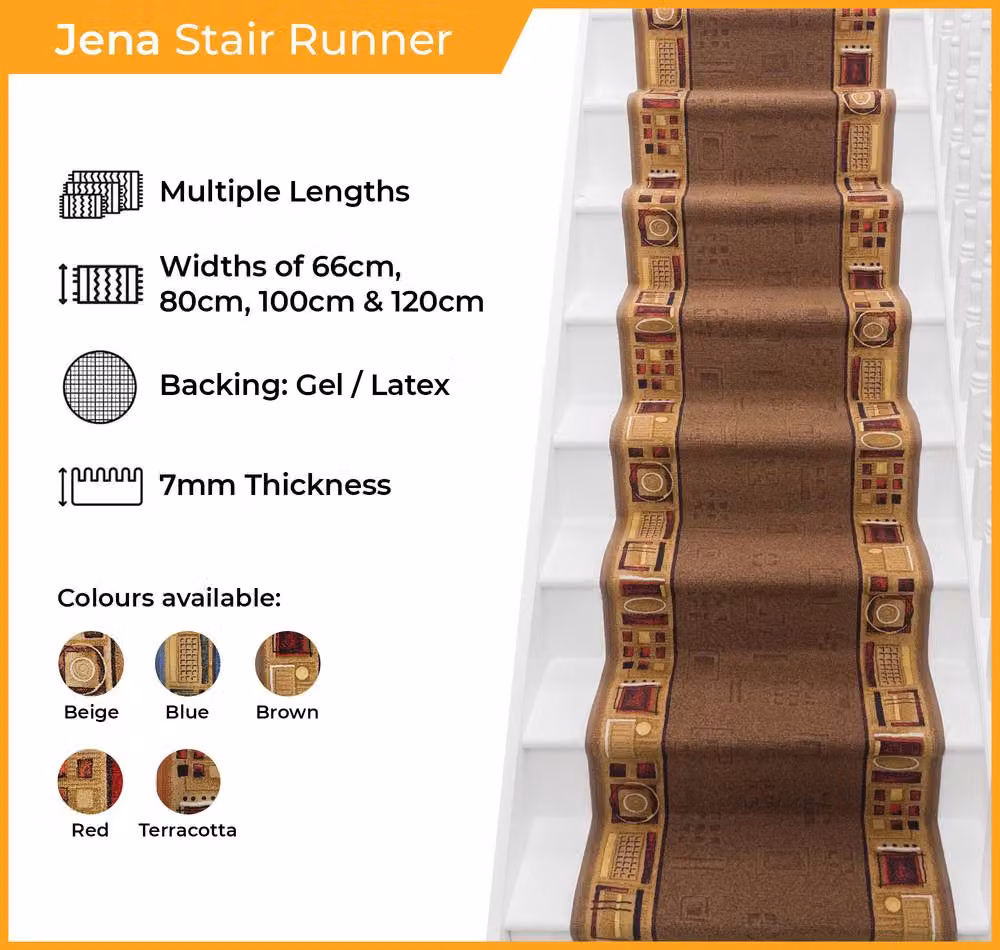 runrug Jena Stair Runner Carpet, Beige, W: 80 cm, L: 480 cm – 2
