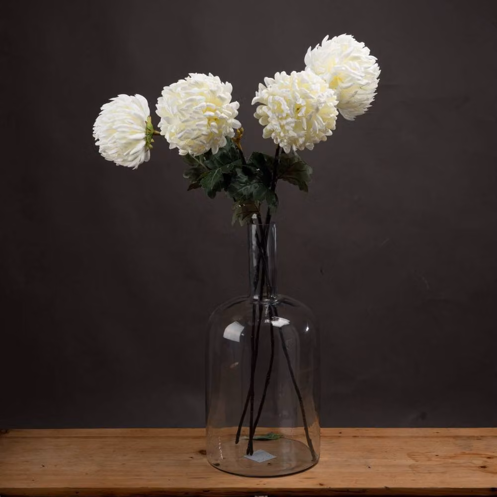 Wyld Haus Set of 3 Large White and Green Artificial Chrysanthemum Floral Stems – 3