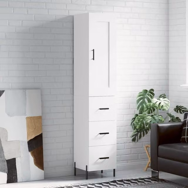 Berkfield Home White Modern Highboard with Hinged Doors and Internal Shelves, W/D/H: 34.5 x 34 x 180 cm